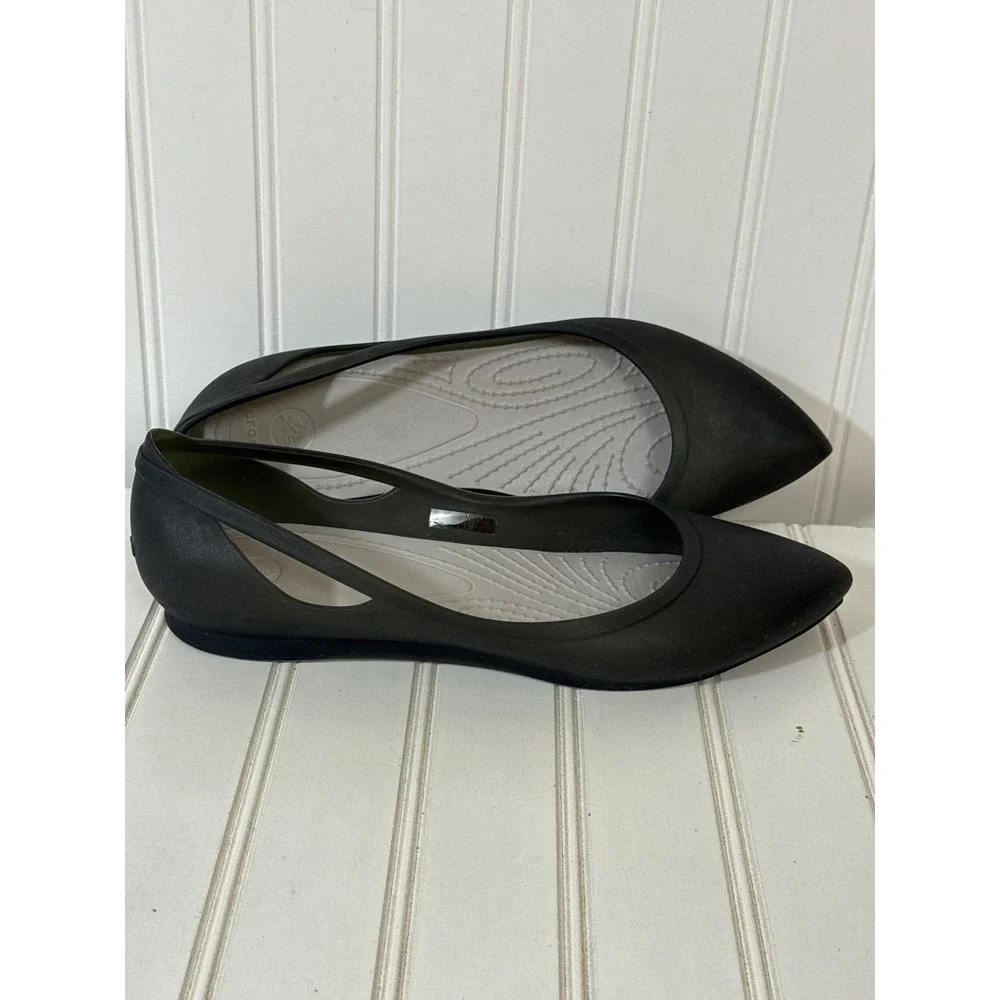 Crocs Rio Ballet Flats Women Size 8 Black Pointed Toe Cut Out Croslite Slip On